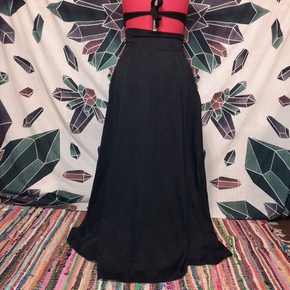 Custom OOAK maxi skirt with double thigh slits Smooth Black Spandex SMALL - Picture 3 of 13